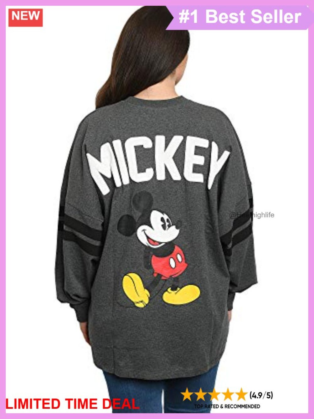 Disney Mickey Mouse Long Sleeve Jersey Oversized Crewneck Shirt